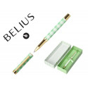 BOLIGRAFO BELIUS PICNIC ALUMINIO COLOR VERDE DORADO TINTA COLOR AZUL CAJA DE DISEÑO