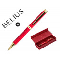 BOLIGRAFO BELIUS WILD WEST ALUMINIO COLOR GRANATE CELESTE DORADO TINTA COLOR AZUL CAJA DE DISEÑO