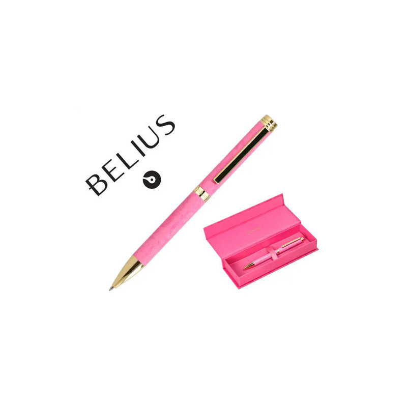 BOLIGRAFO BELIUS WILD WEST ALUMINIO COLOR ROSA DORADO TINTA COLOR AZUL CAJA DE DISEÑO