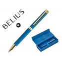 BOLIGRAFO BELIUS WILD WEST ALUMINIO COLOR AZUL MARINO DORADO TINTA COLOR AZUL CAJA DE DISEÑO