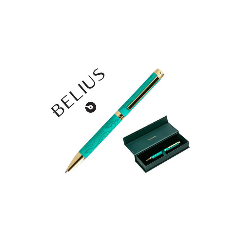 BOLIGRAFO BELIUS WILD WEST ALUMINIO COLOR VERDE TINTA COLOR AZUL CAJA DE DISEÑO