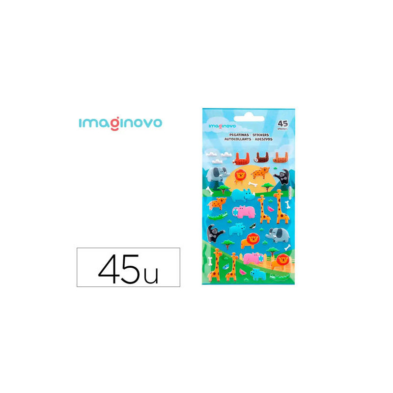 PEGATINAS IMAGINOVO CUTE ANIMALES SAFARI CON RELIEVE 190X105 MM EN BLISTER