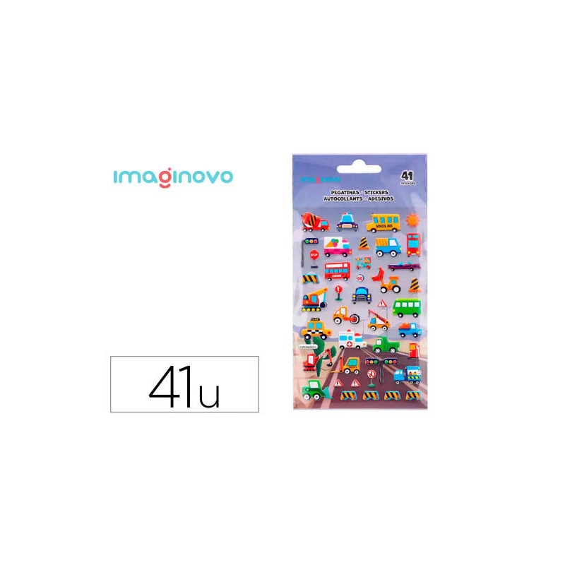 PEGATINAS IMAGINOVO KIDS COCHES CON RELIEVE 190X105 MM EN BLISTER