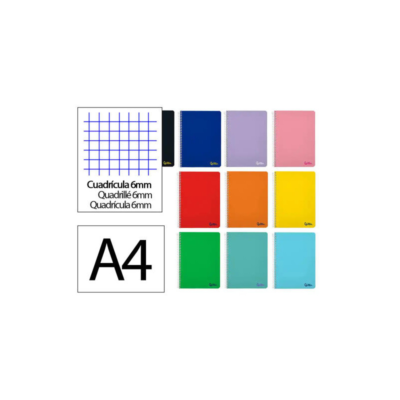 CUADERNO ESPIRAL LIDERPAPEL DIN A4 SMART TAPA BLANDA 80H 75GR CUADRO 6 MM CON MARGEN COLORES SURTIDO