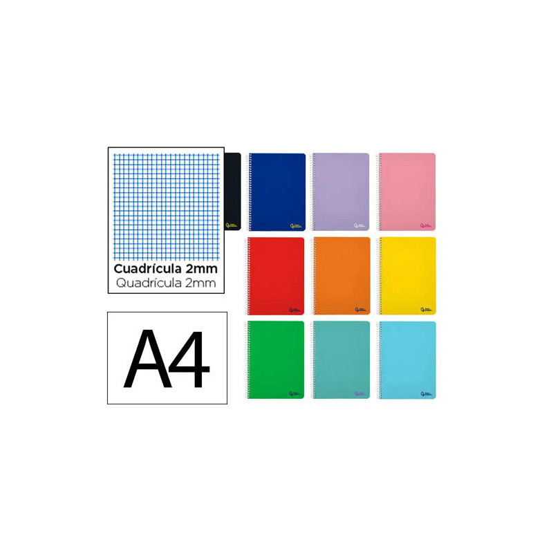 CUADERNO ESPIRAL LIDERPAPEL DIN A4 SMART TAPA BLANDA 80H 75GR MILIMETRADO 2MM COLORES SURTIDOS