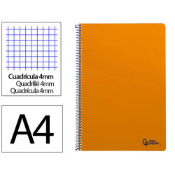 CUADERNO ESPIRAL LIDERPAPEL DIN A4 SMART TAPA BLANDA 80H 75GR CUADRO 4MM CON MARGEN COLOR NARANJA