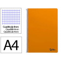 CUADERNO ESPIRAL LIDERPAPEL DIN A4 SMART TAPA BLANDA 80H 75GR CUADRO 4MM CON MARGEN COLOR NARANJA