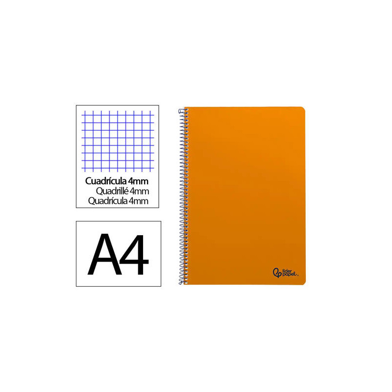 CUADERNO ESPIRAL LIDERPAPEL DIN A4 SMART TAPA BLANDA 80H 75GR CUADRO 4MM CON MARGEN COLOR NARANJA