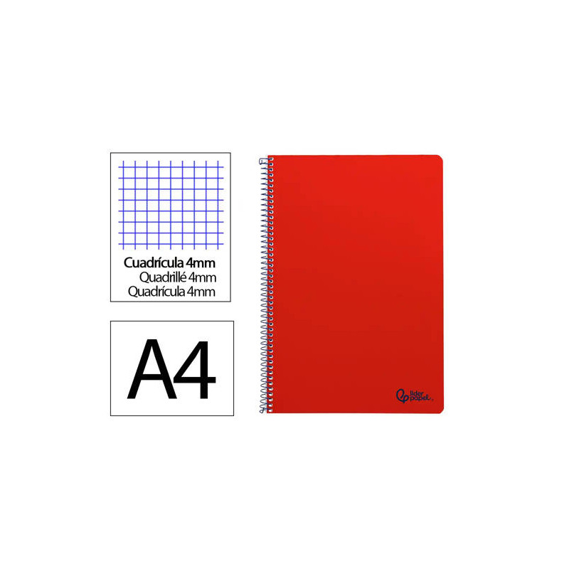 CUADERNO ESPIRAL LIDERPAPEL DIN A4 SMART TAPA BLANDA 80H 75GR CUADRO 4MM CON MARGEN COLOR ROJO
