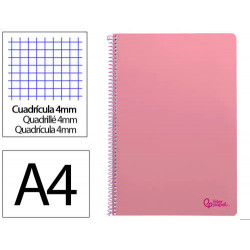 CUADERNO ESPIRAL LIDERPAPEL DIN A4 SMART TAPA BLANDA 80H 75GR CUADRO 4MM CON MARGEN COLOR ROSA