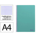 CUADERNO ESPIRAL LIDERPAPEL DIN A4 SMART TAPA BLANDA 80H 75GR CUADRO 4MM CON MARGEN COLOR TURQUESA