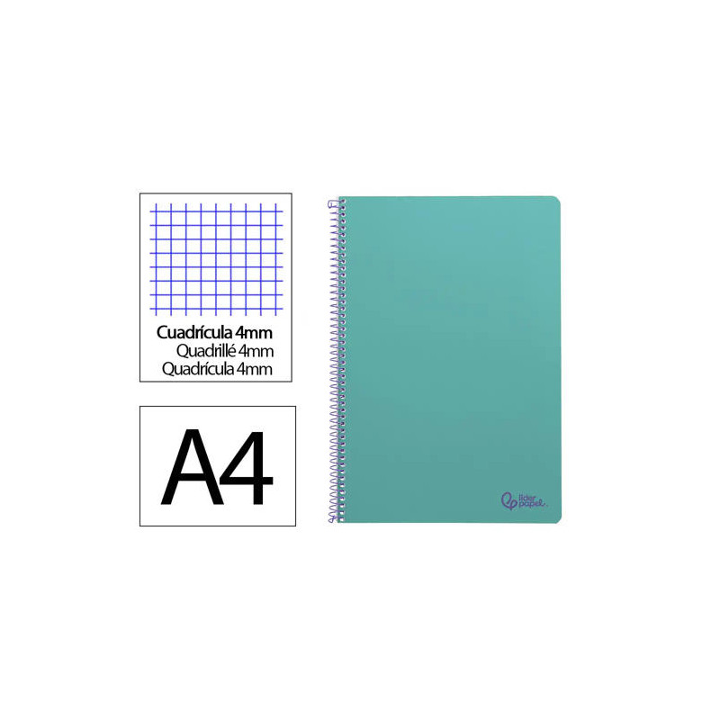 CUADERNO ESPIRAL LIDERPAPEL DIN A4 SMART TAPA BLANDA 80H 75GR CUADRO 4MM CON MARGEN COLOR TURQUESA