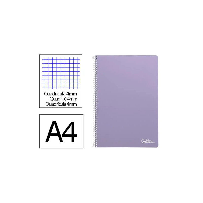 CUADERNO ESPIRAL LIDERPAPEL DIN A4 SMART TAPA BLANDA 80H 75GR CUADRO 4MM CON MARGEN COLOR VIOLETA