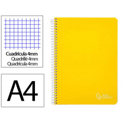 CUADERNO ESPIRAL LIDERPAPEL DIN A4 WITTY TAPA DURA 80H 90GR CUADRO 4MM CON MARGEN COLOR AMARILLO