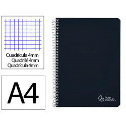 CUADERNO ESPIRAL LIDERPAPEL DIN A4 WITTY TAPA DURA 80H 90GR CUADRO 4MM CON MARGEN COLOR NEGRO