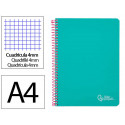 CUADERNO ESPIRAL LIDERPAPEL DIN A4 WITTY TAPA DURA 80H 90GR CUADRO 4MM CON MARGEN COLOR TURQUESA