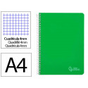 CUADERNO ESPIRAL LIDERPAPEL DIN A4 WITTY TAPA DURA 80H 90GR CUADRO 4MM CON MARGEN COLOR VERDE
