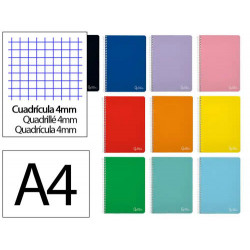 CUADERNO ESPIRAL LIDERPAPEL DIN A4 WITTY TAPA DURA 80H 90GR CUADRO 4MM CON MARGEN COLORES SURTIDOS
