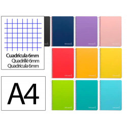 CUADERNO ESPIRAL LIDERPAPEL DIN A4 WITTY TAPA DURA 80H 90GR CUADRO 6MM CON MARGEN COLORES SURTIDOS