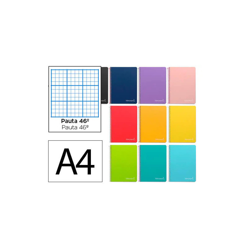 CUADERNO ESPIRAL LIDERPAPEL DIN A4 WITTY TAPA DURA 80H 90GR RAYADO N46 COLORES SURTIDOS