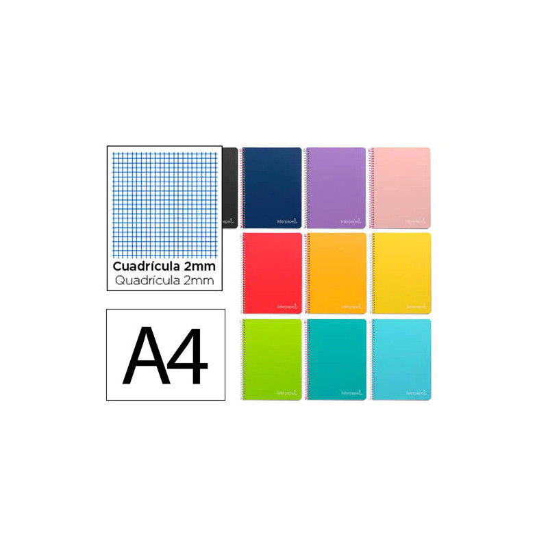 CUADERNO ESPIRAL LIDERPAPEL DIN A4 WITTY TAPA DURA 80H 90GR MILIMETRADO 2MM COLORES SURTIDOS