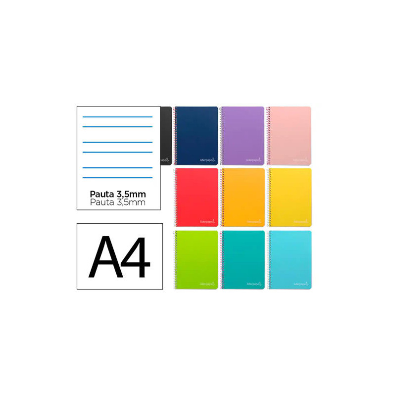 CUADERNO ESPIRAL LIDERPAPEL DIN A4 WITTY TAPA DURA 80H 90GR RAYADO MONTESSORI 3,5MM COLORES SURTIDOS