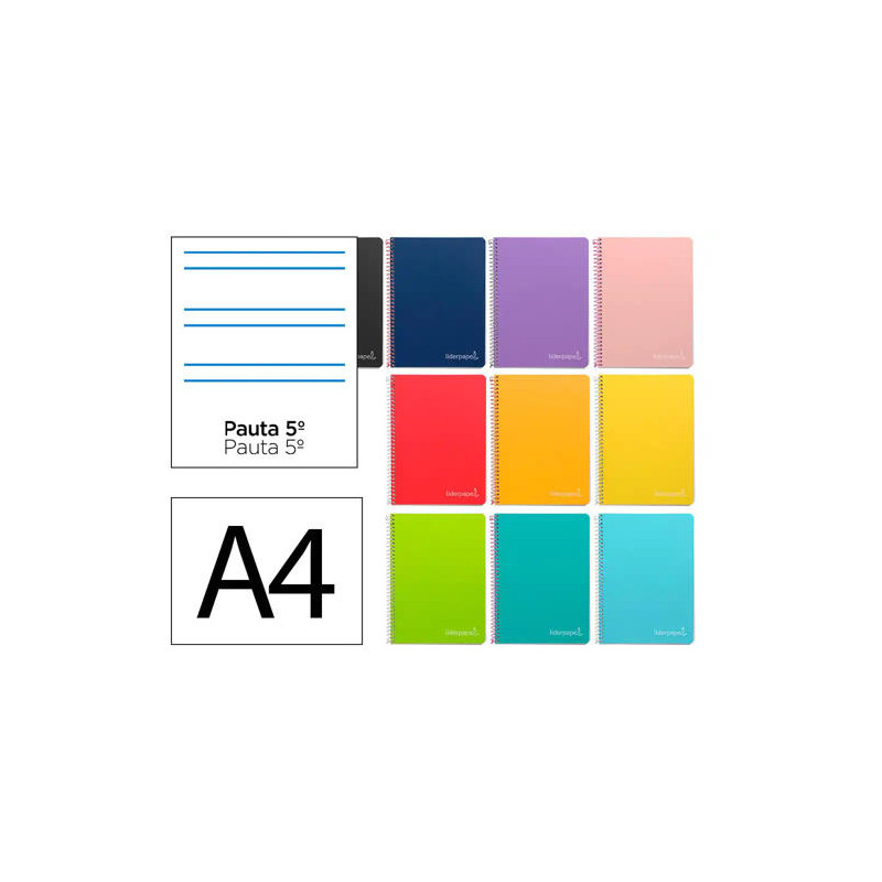 CUADERNO ESPIRAL LIDERPAPEL DIN A4 WITTY TAPA DURA 80H 90GR RAYADO MONTESSORI 5MM COLORES SURTIDOS