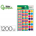GOMETS LIDERPAPEL AUTOADHESIVO S CIRCULOS COLORES Y TAMAÑOS SURTIDOS BOLSA DE 10 HOJAS 1200 UNIDADES