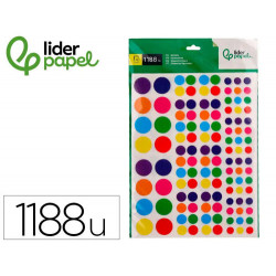 GOMETS LIDERPAPEL AUTOADHESIVO S FIGURAS DE COLORES Y TAMAÑOSSURTIDOS BOLSA DE 10 HOJAS 1188 UNIDADE