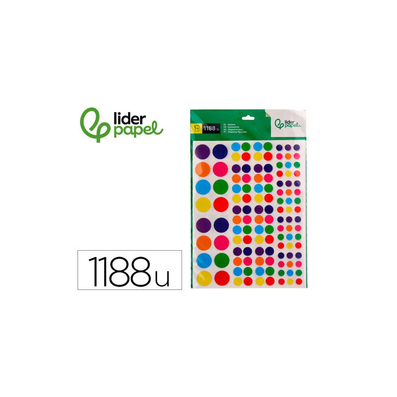 GOMETS LIDERPAPEL AUTOADHESIVO S FIGURAS DE COLORES Y TAMAÑOSSURTIDOS BOLSA DE 10 HOJAS 1188 UNIDADE