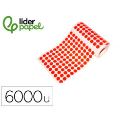 GOMETS LIDERPAPEL AUTOADHESIVO S CIRCULOS 10,5 MM ROJO ROLLO DE 6000 UNIDADES EN CAJA DE CARTON