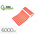 GOMETS LIDERPAPEL AUTOADHESIVO S CIRCULOS 10,5 MM ROJO ROLLO DE 6000 UNIDADES EN CAJA DE CARTON