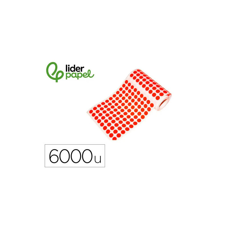 GOMETS LIDERPAPEL AUTOADHESIVO S CIRCULOS 10,5 MM ROJO ROLLO DE 6000 UNIDADES EN CAJA DE CARTON