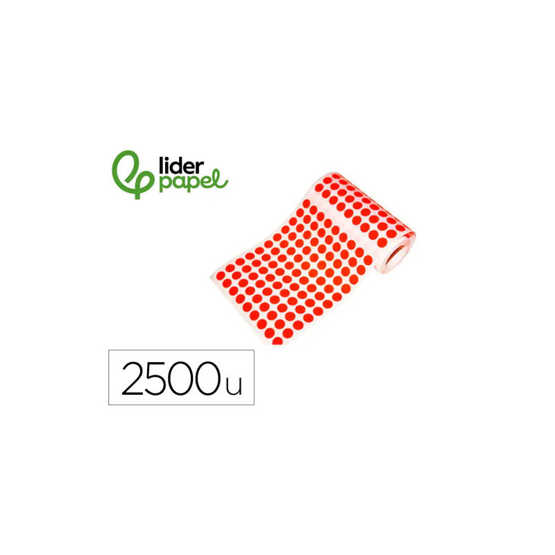 GOMETS LIDERPAPEL AUTOADHESIVO S CIRCULOS 15 MM ROJO ROLLO DE 2500 UNIDADES EN CAJA DE CARTON