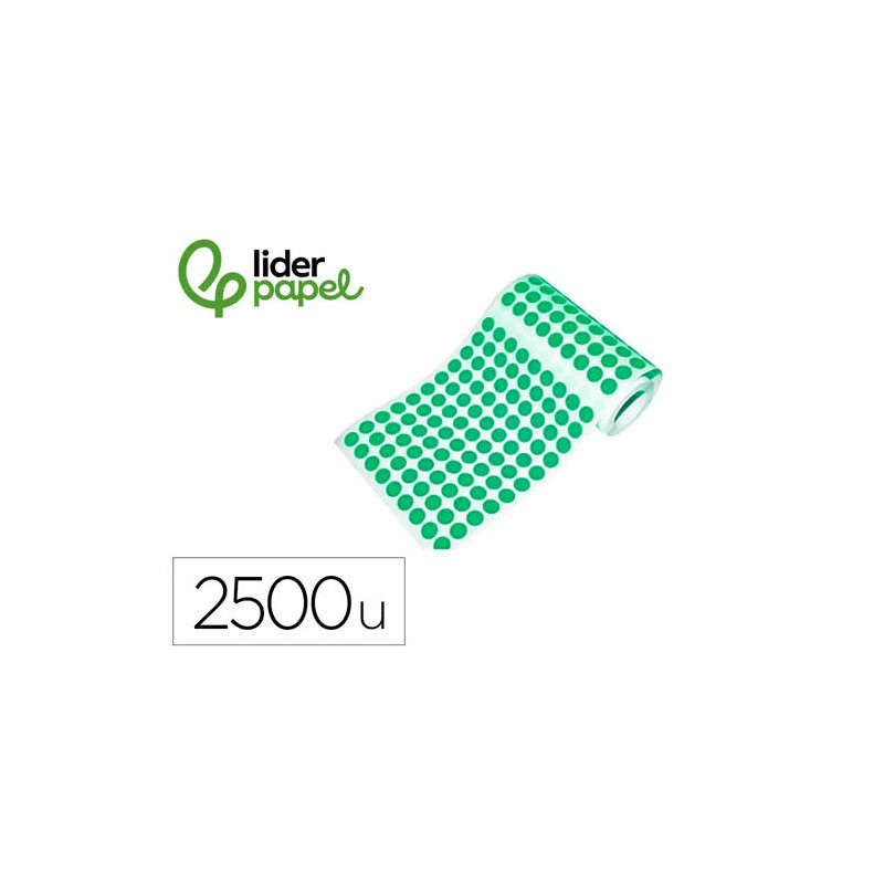 GOMETS LIDERPAPEL AUTOADHESIVO S CIRCULOS 15 MM VERDE ROLLO DE 2500 UNIDADES EN CAJA DE CARTON