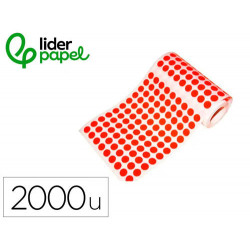 GOMETS LIDERPAPEL AUTOADHESIVO S CIRCULOS 20 MM ROJO ROLLO DE 2000 UNIDADES EN CAJA DE CARTON