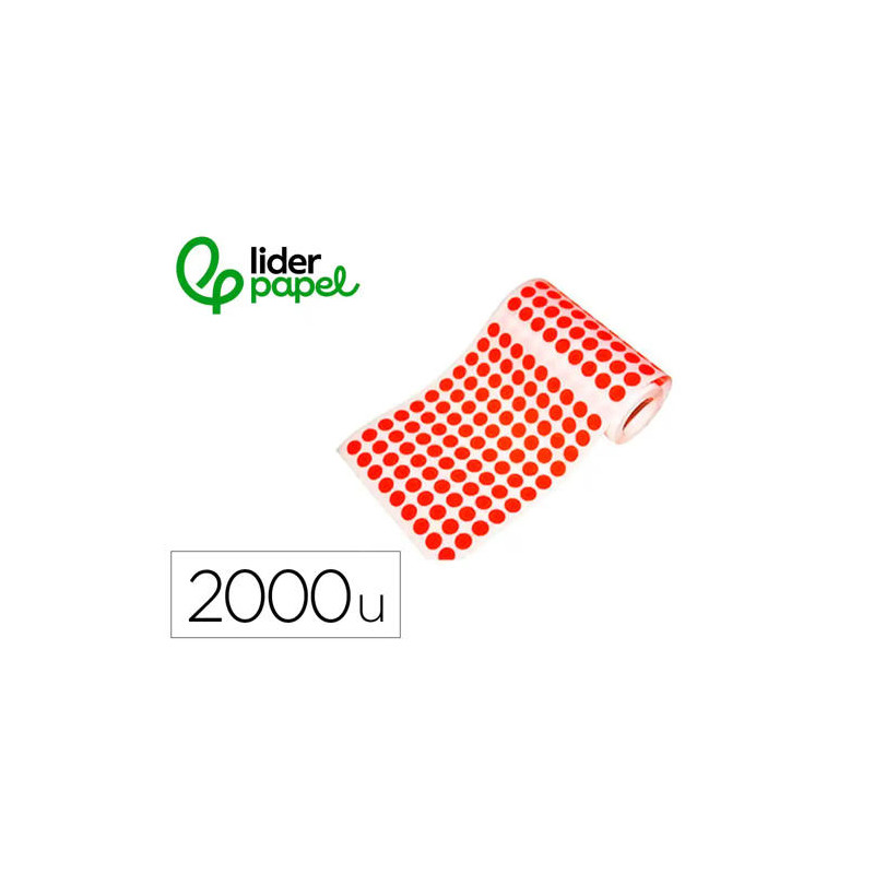 GOMETS LIDERPAPEL AUTOADHESIVO S CIRCULOS 20 MM ROJO ROLLO DE 2000 UNIDADES EN CAJA DE CARTON