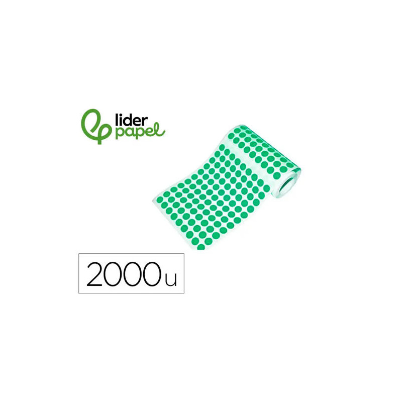 GOMETS LIDERPAPEL AUTOADHESIVO S CIRCULOS 20 MM VERDE ROLLO DE 2000 UNIDADES EN CAJA DE CARTON