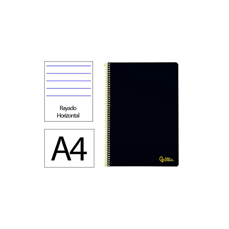 CUADERNO ESPIRAL LIDERPAPEL DIN A4 SMART TAPA BLANDA 80H 75GR RAYADO HORIZONTAL CON MARGEN COLOR NEG
