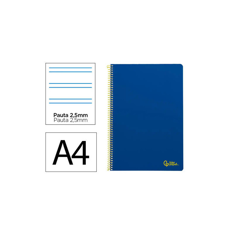 CUADERNO ESPIRAL LIDERPAPEL DIN A4 SMART TAPA BLANDA 80H 75GR PAUTA 2,5MM CON MARGEN COLOR AZUL OSCU