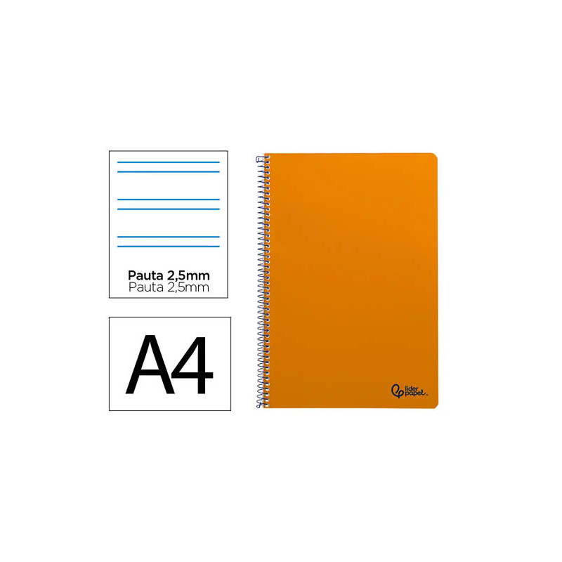 CUADERNO ESPIRAL LIDERPAPEL DIN A4 SMART TAPA BLANDA 80H 75GR PAUTA 2,5MM CON MARGEN COLOR NARANJA