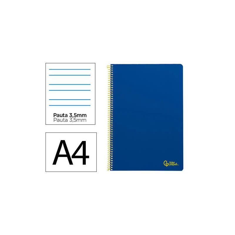 CUADERNO ESPIRAL LIDERPAPEL DIN A4 SMART TAPA BLANDA 80H 75GR PAUTA 3,5MM CON MARGEN COLOR AZUL OSCU