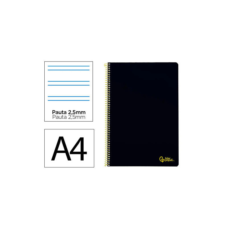CUADERNO ESPIRAL LIDERPAPEL DIN A4 SMART TAPA BLANDA 80H 75GR PAUTA 3,5MM CON MARGEN COLOR NEGRO