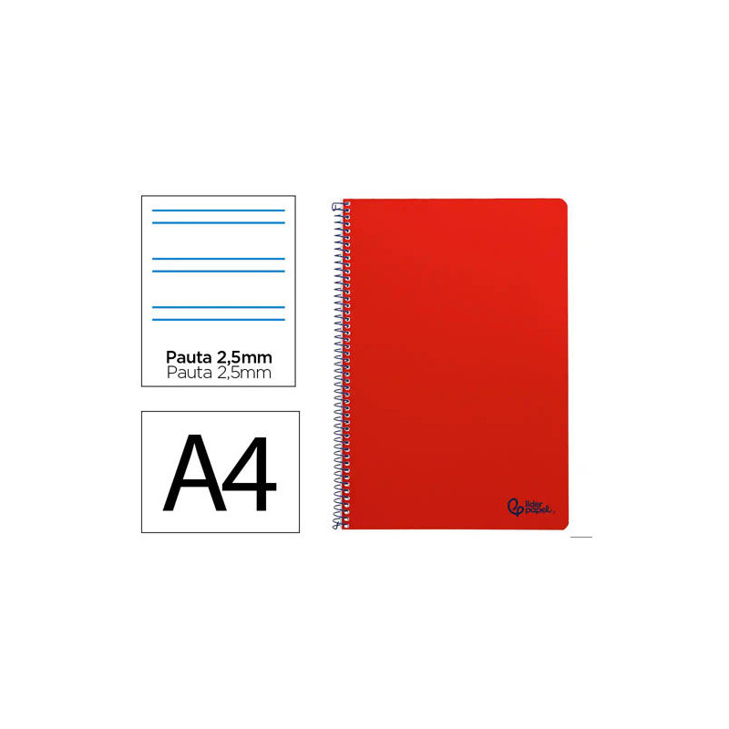 CUADERNO ESPIRAL LIDERPAPEL DIN A4 SMART TAPA BLANDA 80H 75GR PAUTA 3,5MM CON MARGEN COLOR ROJO