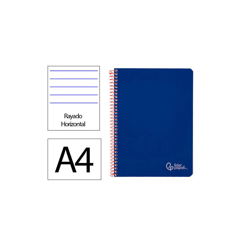 CUADERNO ESPIRAL LIDERPAPEL DIN A4 WITTY TAPA DURA 80H 90GR RAYADO HORIZONTAL CON MARGEN COLOR AZUL 