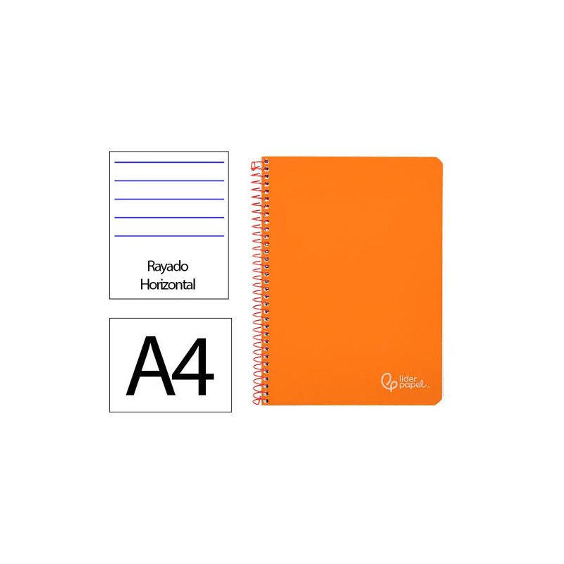 CUADERNO ESPIRAL LIDERPAPEL DIN A4 WITTY TAPA DURA 80H 90GR RAYADO HORIZONTAL CON MARGEN COLOR NARAN