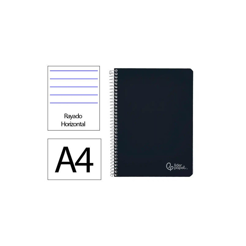 CUADERNO ESPIRAL LIDERPAPEL DIN A4 WITTY TAPA DURA 80H 90GR RAYADO HORIZONTAL CON MARGEN COLOR NEGRO