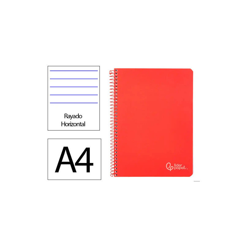 CUADERNO ESPIRAL LIDERPAPEL DIN A4 WITTY TAPA DURA 80H 90GR RAYADO HORIZONTAL CON MARGEN COLOR ROJO