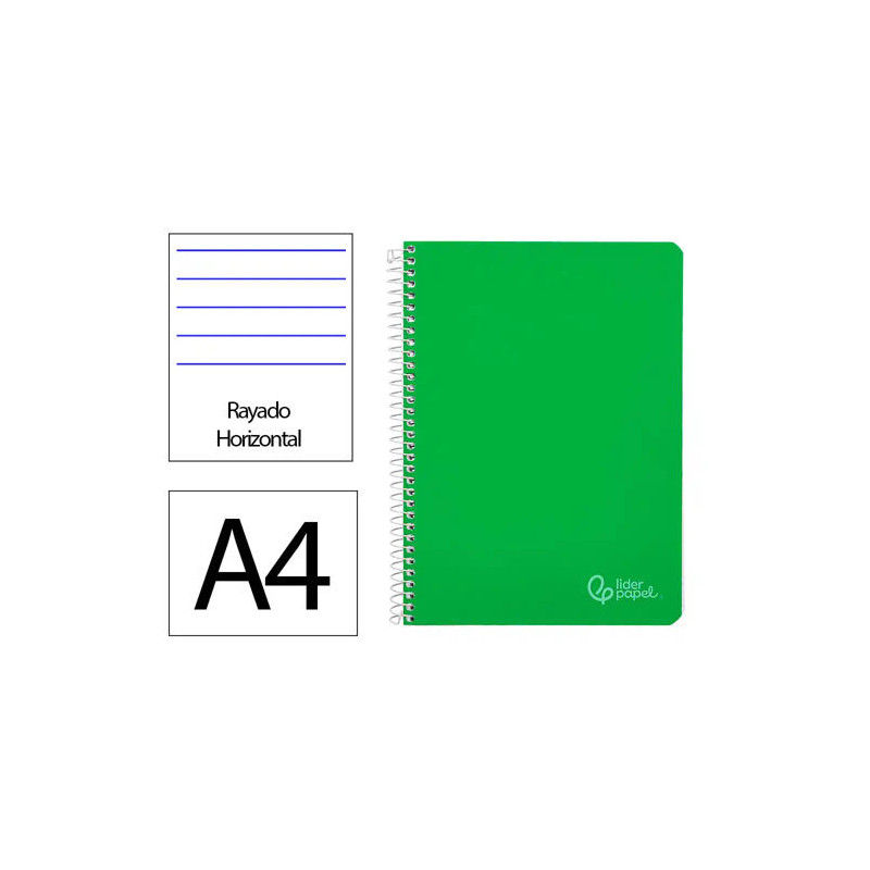 CUADERNO ESPIRAL LIDERPAPEL DIN A4 WITTY TAPA DURA 80H 90GR RAYADO HORIZONTAL CON MARGEN COLOR VERDE