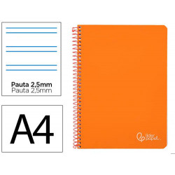 CUADERNO ESPIRAL LIDERPAPEL DIN A4 WITTY TAPA DURA 80H 90GR PAUTA 2,5MM CON MARGEN COLOR NARANJA